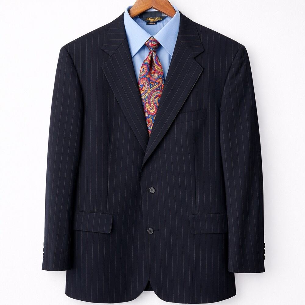 Vintage Brooks Brothers Mens 42L Navy Pinstriped Blazer Brooksease Wool USA Prep